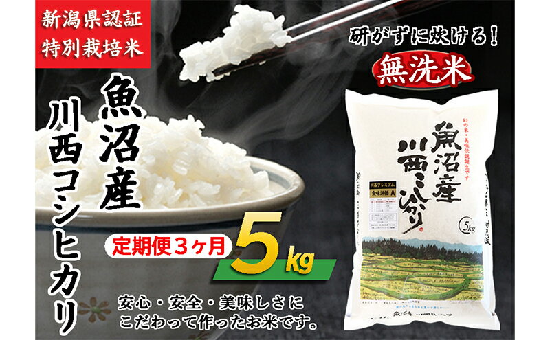 【ふるさと納税】【定期便／3ヶ月】無洗米 魚沼産川西こしひかり5kg 令和5年度米　【定期便・米・無洗米・お米・コシヒカリ】　お届け：準備でき次第、順次発送