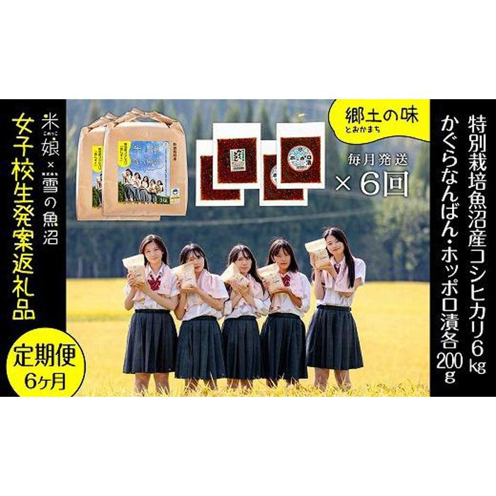 2位! 口コミ数「0件」評価「0」定期便！女子高生発案！農家とコラボ！県認証特栽魚沼コシヒカリ（毎月6kg+かぐらなんばん・ホッポロ漬各200g）×6回　【定期便・ 精米 ブ･･･ 