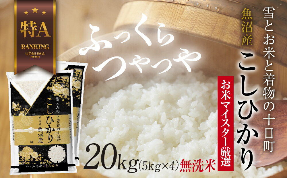 【ふるさと納税】｜無洗米｜ 魚沼産 コシヒカリ 5kg ×4袋 計20kg お米 こしひかり 新潟 （お米の美味しい炊き方ガイド付き）　【 精米 ご飯 ブランド米 銘柄米 】