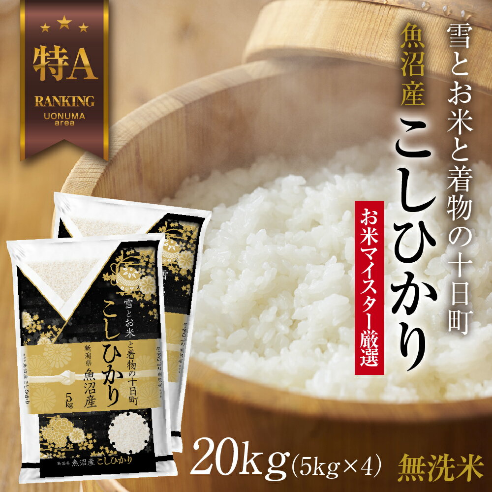 【ふるさと納税】｜無洗米｜ 魚沼産 コシヒカリ 5kg ×4袋 計20kg お米 こしひかり 新潟 （お米の美味しい炊き方ガイド付き）　【 精米 ご飯 ブランド米 銘柄米 】