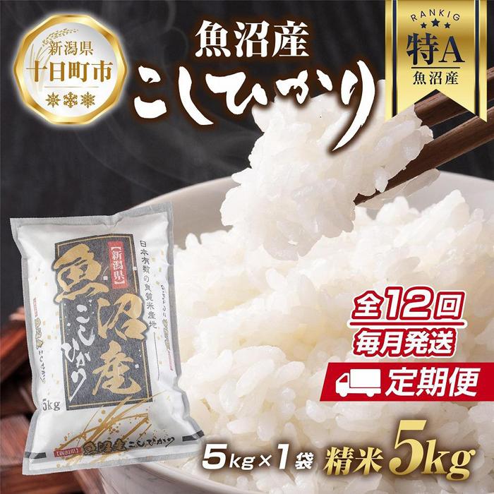 12位! 口コミ数「0件」評価「0」【定期便】新潟県 魚沼産 コシヒカリ お米 5kg×計12回 精米済み 年間 毎月発送 こしひかり （お米の美味しい炊き方ガイド付き）　【定･･･ 