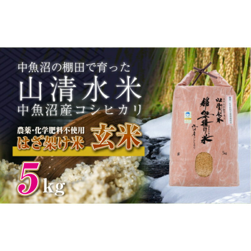 【ふるさと納税】新潟県魚沼産コシヒカリ◇玄米5kg 栽培期間中農薬・化学肥料不使用「山清水米」はざ架け米　【十日町市】　お届け：順次発送