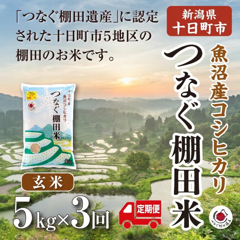 【ふるさと納税】【定期便／全3回】玄米5kg 令和7年産新潟県十日町市魚沼産コシヒカリ「つなぐ棚田米」 米 こしひかり 無洗米 十日町市　お届け：2026年11月下旬まで f152102-tokamachi-10004295 新潟県十日町市 パッケージ画像