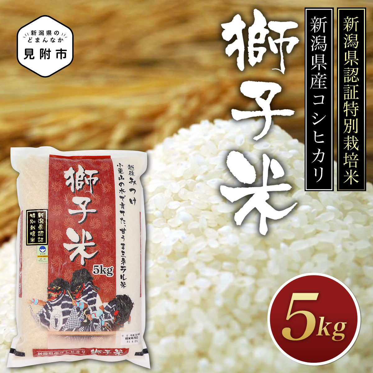 米 5kg 新潟県産 特別栽培米 コシヒカリ 令和5年産 「獅子米」 お米 精米 ごはん ブランド 品集 送料無料 新潟県認証米 安心安全