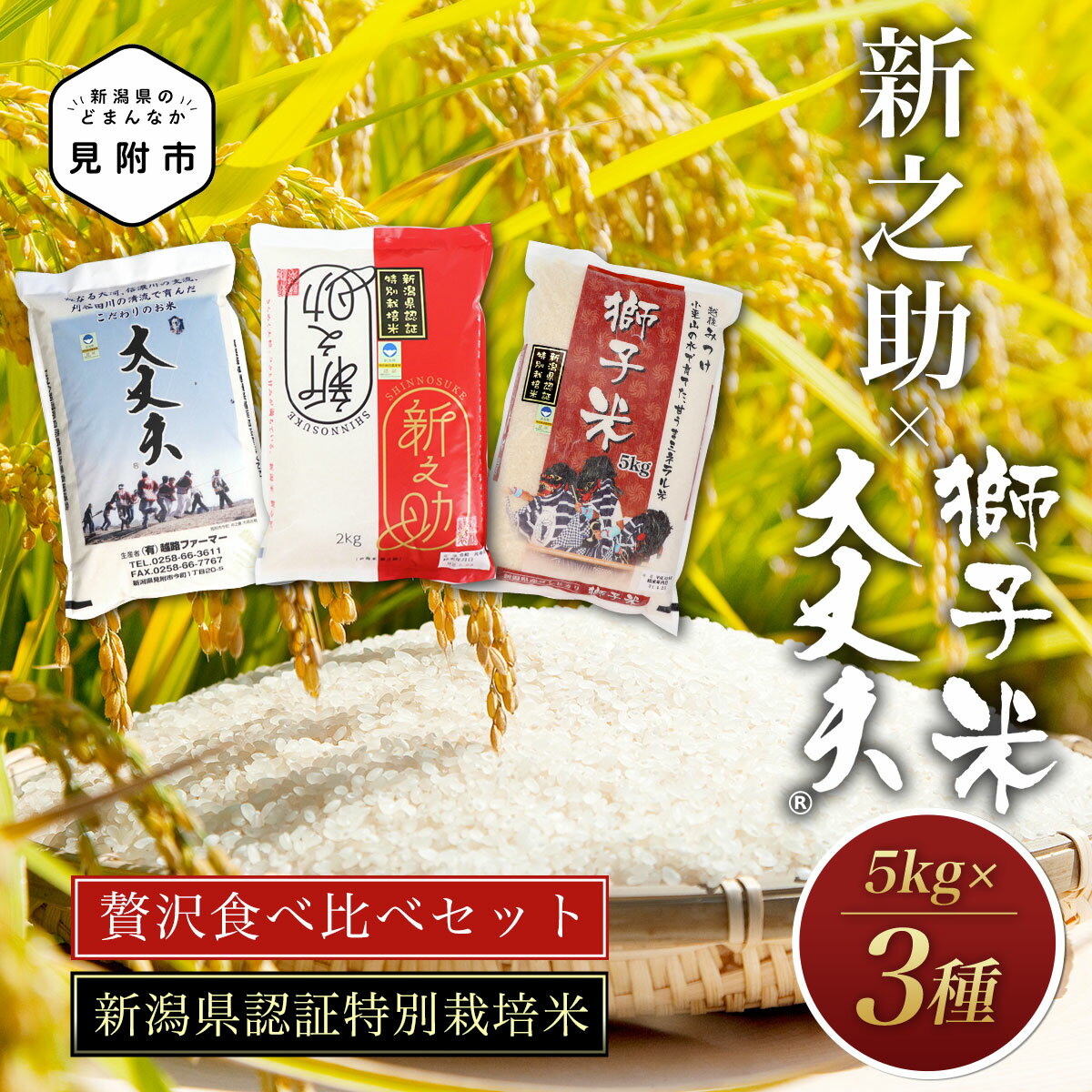 32位! 口コミ数「0件」評価「0」米 15kg ( 5kg×3種 ）新潟 特別栽培米 令和5年産 食べくらべセット コシヒカリ「獅子米・大丈夫」＆新之助 精米 したてを お届･･･ 