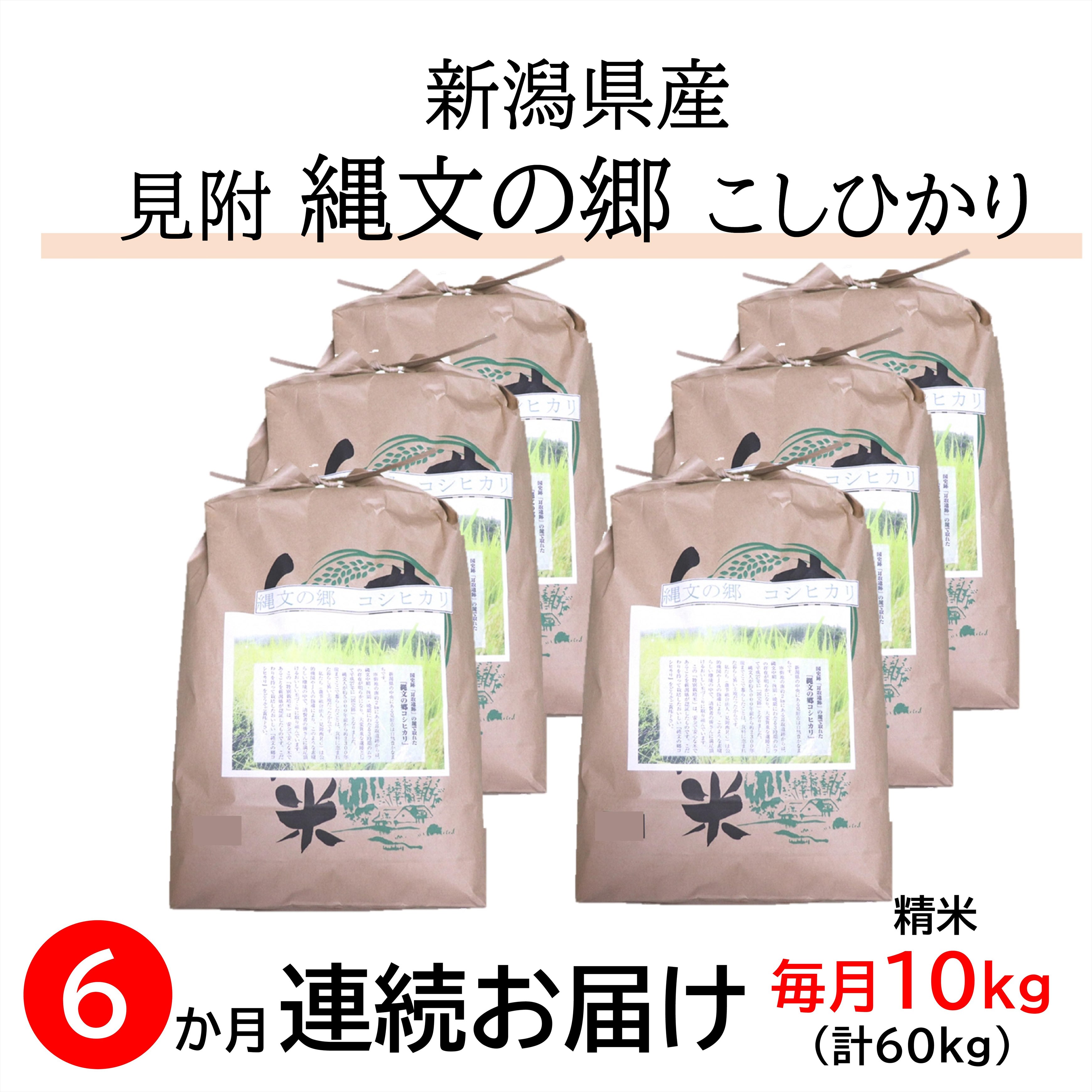 【ふるさと納税】米 合計60kg ( 10kg×6カ月 ）定期便 新潟 特別栽培米 令和5年産 コシヒカリ 「縄文の郷コシヒカリ」精米 したてを お届け 新潟 のど真ん中 見附市 こしひかり 米 お米 白米 国産 ごはん ご飯 県認証米 安心安全 送料無料