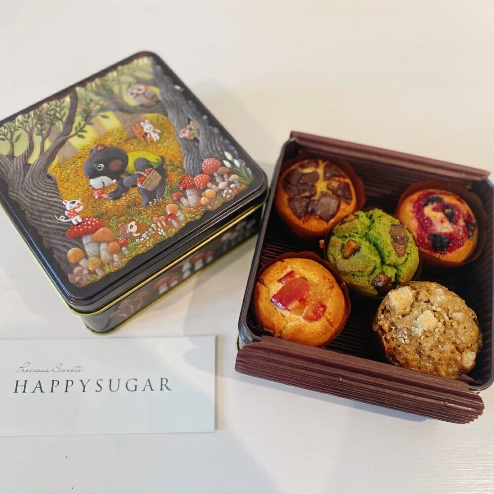 【ふるさと納税】クマさんときのこのお菓子缶入り グルテンフリーマフィン 5個入り A4236のサムネイル