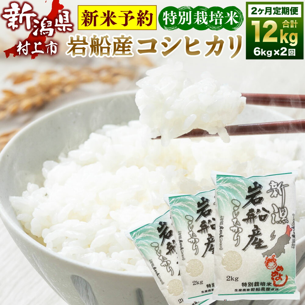 [新米受付・令和6年産米]特別栽培米 新潟県 岩船産 コシヒカリ 12kg(6kg×2ヶ月コース) 米 精米 白米 ご飯 ごはん 新潟県 村上市