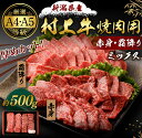 【ふるさと納税】A4・A5等級 村上牛 焼肉用 約500g×1パック 約2～3人前 赤身と霜降りミックス 厚めカット 生産者直送 にいがた和牛 冷凍 国産 新潟県 村上市 santaふぁーむ [B4001] 2