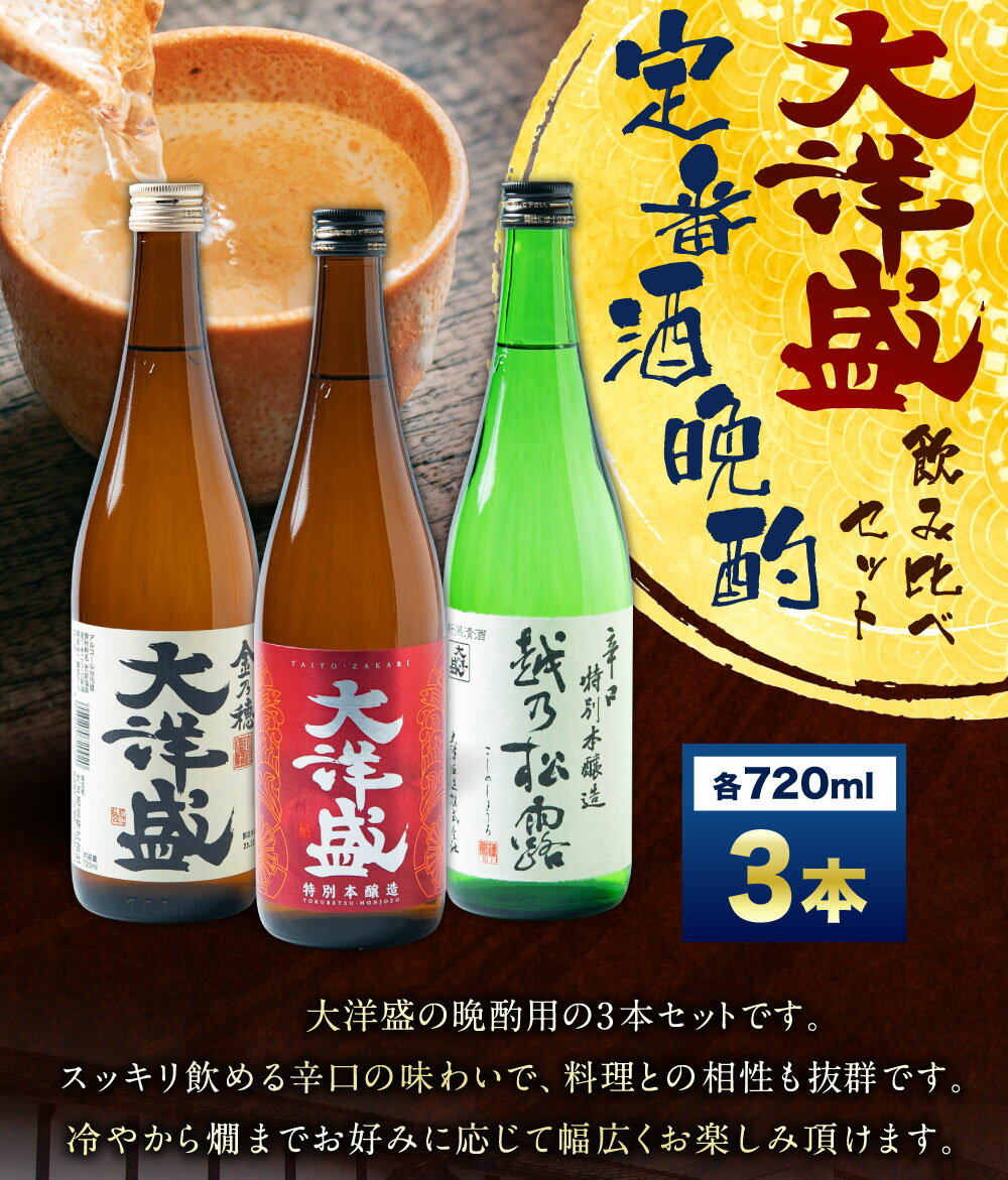 【ふるさと納税】定番酒晩酌飲み比べ セット 大洋盛 720ml×3本 日本酒 淡麗辛口 新潟県 清酒 地酒 大洋酒造 和食 冷や 熱燗 ぬる燗 越後 村上市 セットG [A4177]