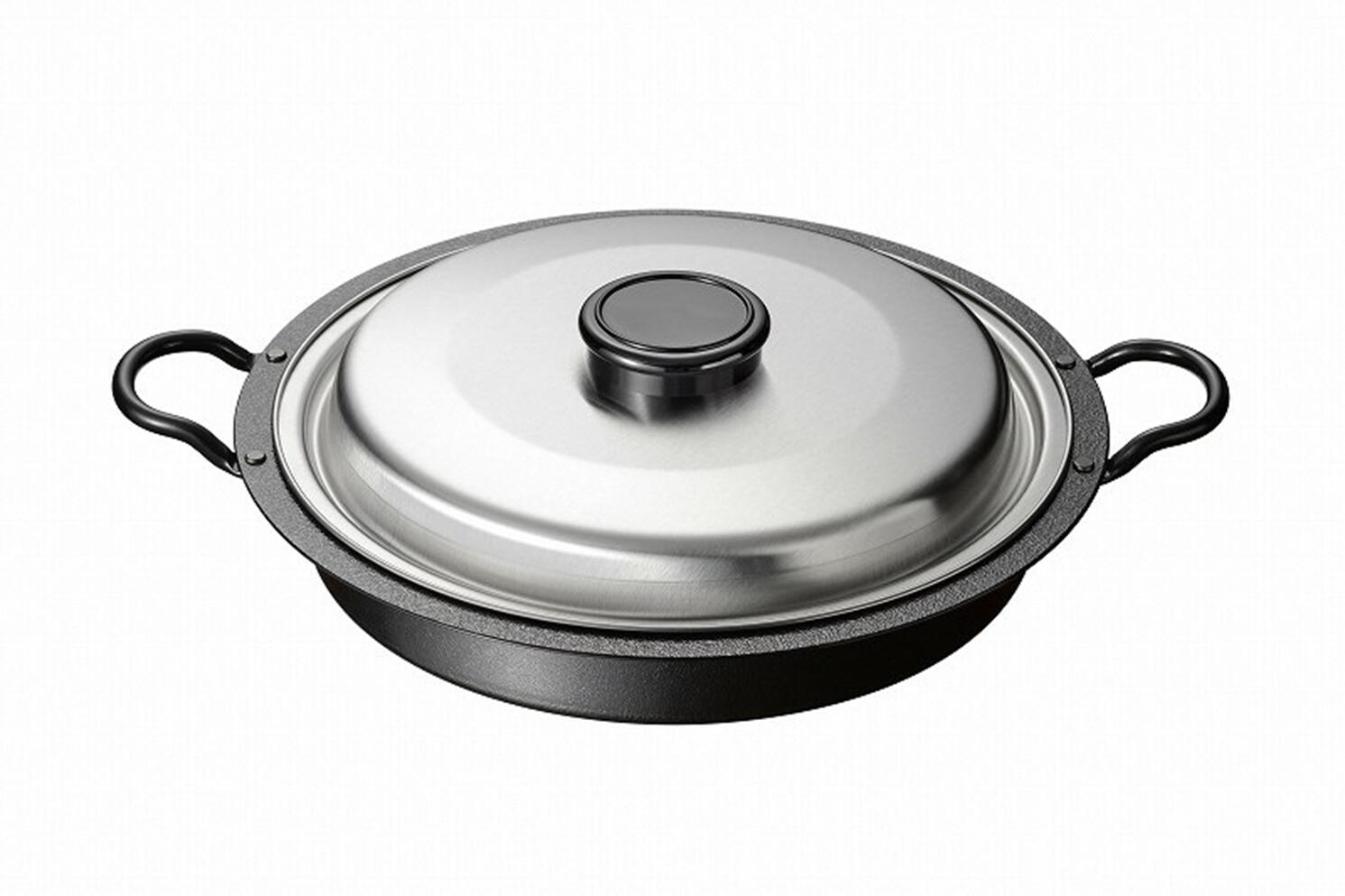 【ふるさと納税】 IH対応 焼肉・餃子鍋26cm (ステンレス蓋付) EM-077 燕三【 IH 対応 鍋 鉄 餃子 焼肉 パエリア 燕三条 新潟県 燕市 】