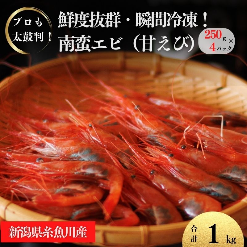 【ふるさと納税】甘エビ 250g×4パック 計1kg 日本海直送 瞬間冷凍【プロも太鼓判！】 際立つ甘さと鮮...