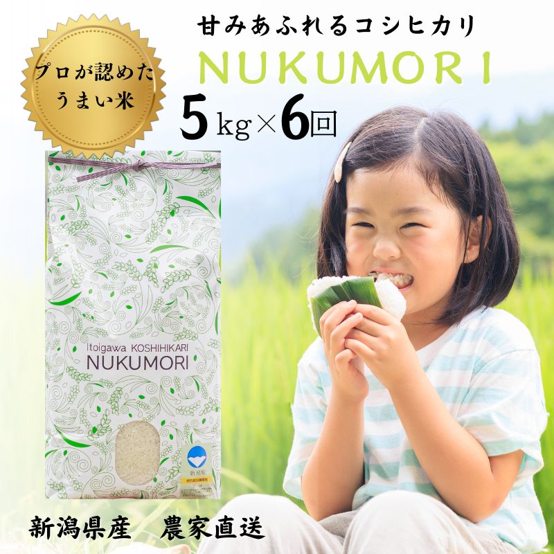 【ふるさと納税】【令和5年産新米】新潟県産 特別栽培米コシヒカリ【定期便】5kg(1袋)×6回 計30kg ”nukumori” 甘みあふれるこしひかり 農家直送 令和5年産 プロが認めた美味しいお米 新潟県産コシヒカリ5kg･･･