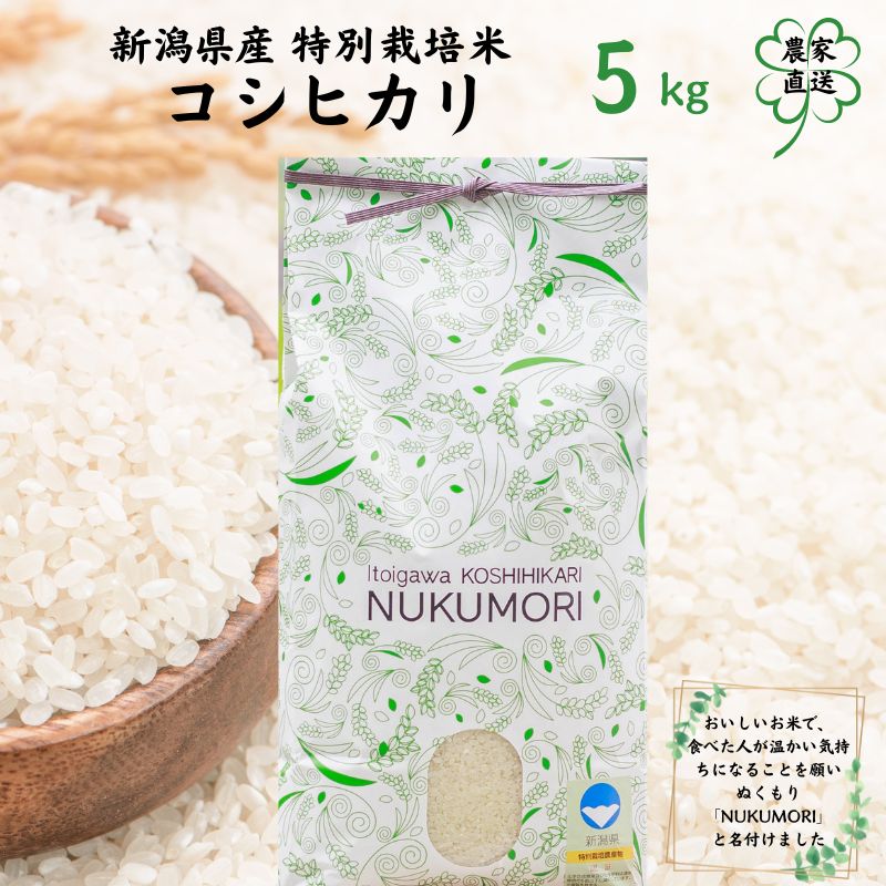 米 コシヒカリ 5kg 1袋 新潟県産 特別栽培米 ”nukumori” 甘みあふれるこしひかり 農家直送 令和5年産 プロが認めた美味しいお米 新潟県産コシヒカリ5kg 百姓や伝六 美味しい 農家自慢 お米 白米 おにぎり お弁当