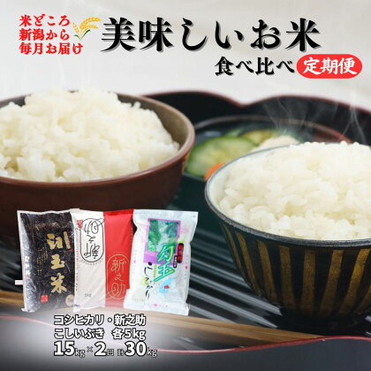 米 食べ比べセット【定期便】新之助・コシヒカリ・こしいぶき 各5kg 計15kg×2回 食べ比べ 毎月お届け 全30kg 白米 令和5年産 木島米穀店 こしひかり しんのすけ こしいぶき 新潟県 糸魚川市 2か月 2ヵ月 2ヶ月 おにぎり お弁当 おすすめ 人気 美味しい