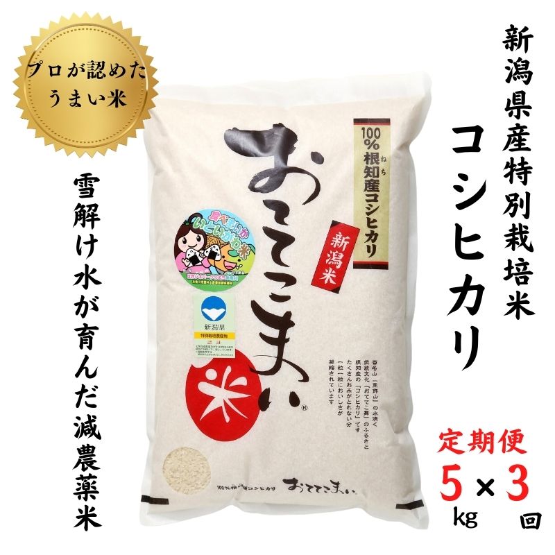 【ふるさと納税】新潟県産 特別栽培米コシヒカリ【定期便】5kg(1袋)×3回毎月 計15kg「おててこまい」100%根知産 専門家お墨付き 令和4年産 産地直送 糸魚川･･･