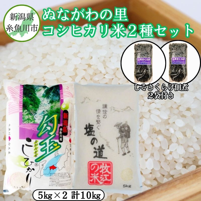 米 食べ比べセット 10kg ぬながわの里のコシヒカリ米2種セット(ご飯がすすむ「しそきくらげ」2袋付き) 勾玉米5kg・塩の道5kg 令和5年産 農家直送 米どころ新潟 米作りのプロ 地元農家 美味しい 新潟県産コシヒカリ5kg 新潟県産 糸魚川白米 おにぎり お弁当