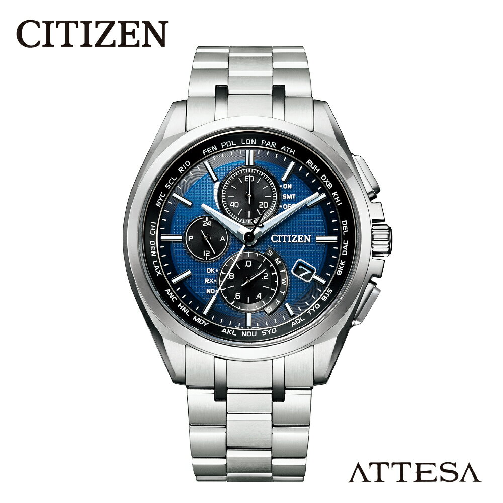 [CITIZEN] アテッサ AT8040-57L シチズン 腕時計 メンズ シルバー ネイビー 光発電 エコ・ドライブ 電波受信 防水 クロノグラフ デュラテクトチタンカーバイト スーパーチタニウム サファイアガラス メーカー保証 新潟県 妙高市