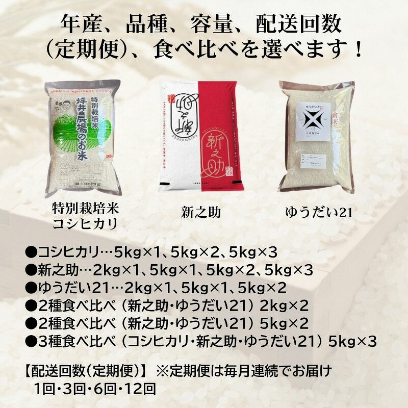 【ふるさと納税】令和8年産 令和7年産 新潟県上越市産 特別栽培米コシヒカリ ゆうだい21 新之助 2kg 5kg 10kg 15kg 30kg 60kg 定期便 食べ比べ 窒素封入 坪井農場 新米 先行予約　お届け：令和7年産：ご注文から順次発送、令和8年産：10月下旬より順次出荷