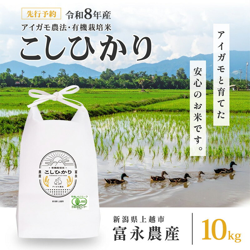 Rakuten - 【ふるさと納税】先行予約 令和8年 新潟県産コシヒカリ 【アイガモ農法】 10kg 10キロ（5kg×2） JAS有機栽培米 上越市 三和区神田 富永農産　お届け：2026年10月中旬～12月下旬まで