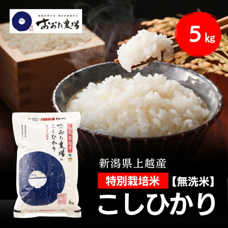 【ふるさと納税】令和8年産 新潟県上越産 特別栽培米 コシヒカリ 5kg 5キロ 【無洗米】 従来品種 こしひかり 新米 おおた農場 上越市　お届け：寄附入金確認後、順次発送 f152226-joetsu-10003529 新潟県上越市 パッケージ画像
