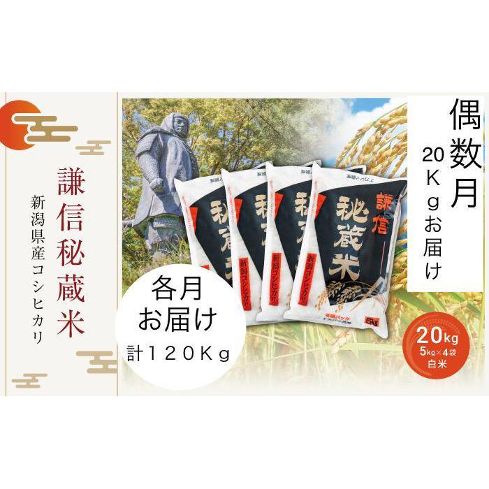 5位! 口コミ数「0件」評価「0」定期便月偶数月発送（20kg×6回分）新潟県産コシヒカリ　謙信秘蔵米20kg