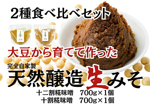 月岡糀屋 完全自家製味噌 2種食べ比べセット 700g×2個入り 十割糀味噌 十二割糀味噌 3B03006