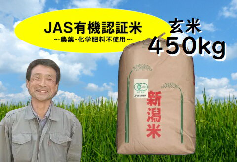 「令和5年産 完売御礼」【ふるさと納税】 【新米】JAS有機認証米！コシヒカリ 玄米 450kg 10月中旬以...