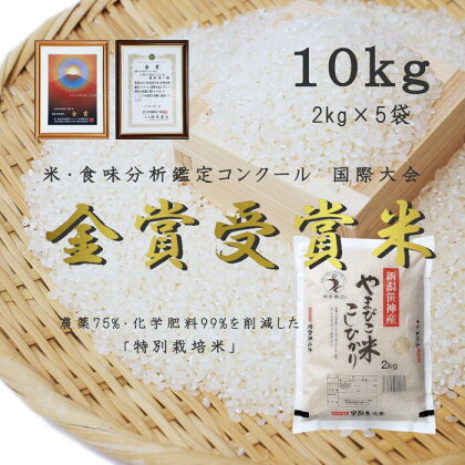 農家直送！ 玄米黒酢農法 コシヒカリ 「やまびこ米」 10kg (2kg×5袋） 小分け 米 精米 白米 こしひかり 金賞受賞米 食味分析鑑定コンクール 国際大会 国際総合部門