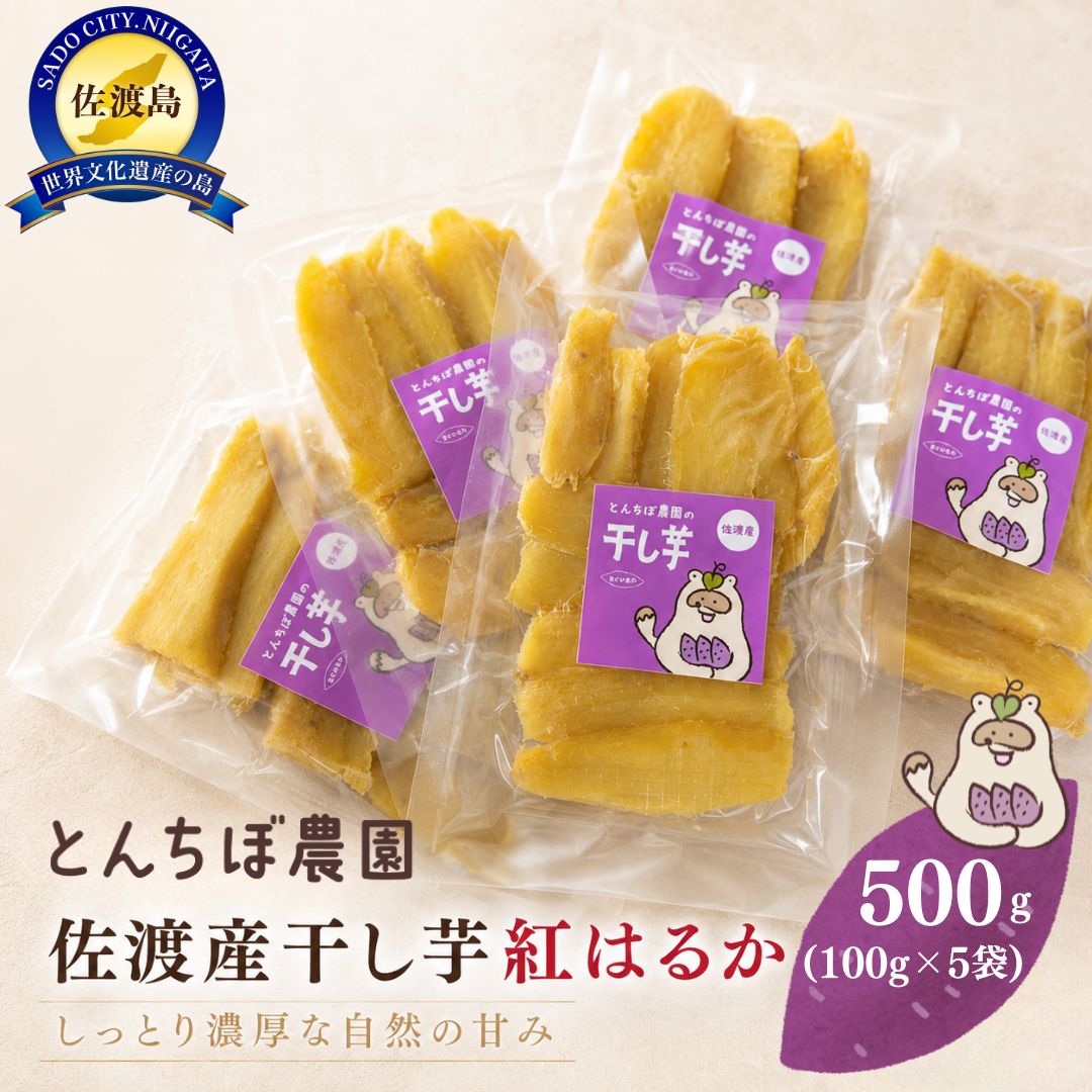 干し芋 紅はるか 100g×5袋 計500g 佐渡産 とんちぼ農園 ほしいも さつまいも 無添加 添加物不使用 着色料不使用 低温乾燥 しっとり 甘い 小分け お菓子 おやつ 朝食 軽食 和スイーツ 常温 お取り寄せ ギフト プレゼント 新潟県 佐渡市