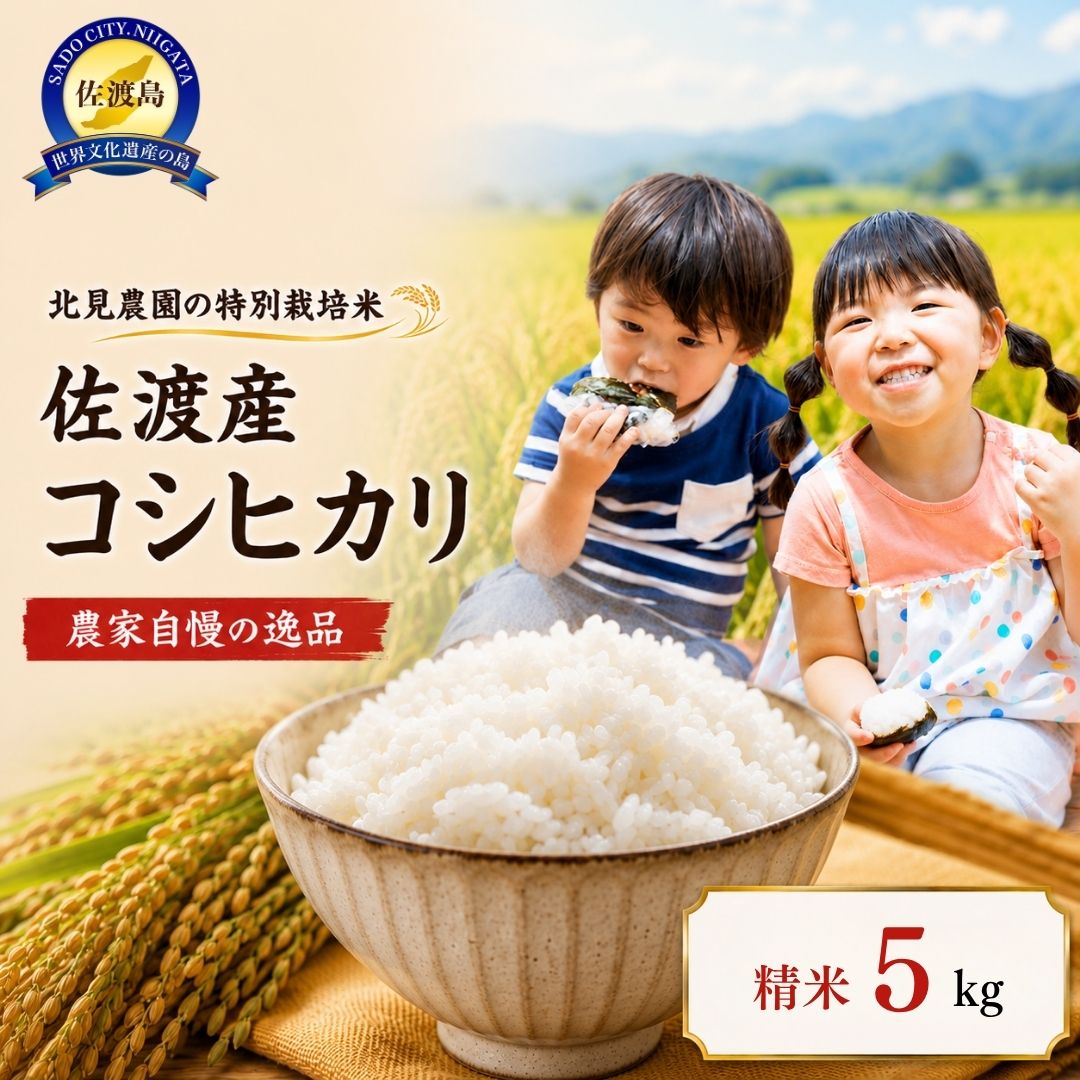 [先行予約・限定]令和8年産 特別栽培米 佐渡産コシヒカリ 農家直送 朱鷺も棲む 北見農園自慢の逸品 精米5kg