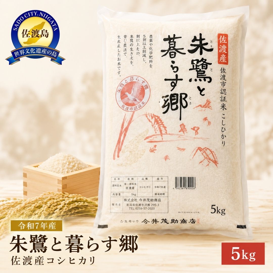 米 コシヒカリ 5kg 令和7年産 佐渡産 朱鷺と暮らす郷 認証米 精米 減農薬 減化学肥料 こしひかり 今井茂助商店 ごはん おにぎり お弁当 新潟県 佐渡市