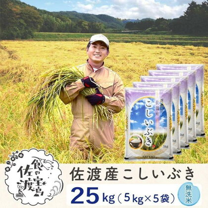 佐渡島産 こしいぶき 無洗米25kg(5kg×5袋)【令和5年産】～農薬5割減～ | お米 こめ 白米 食品 人気 おすすめ 送料無料