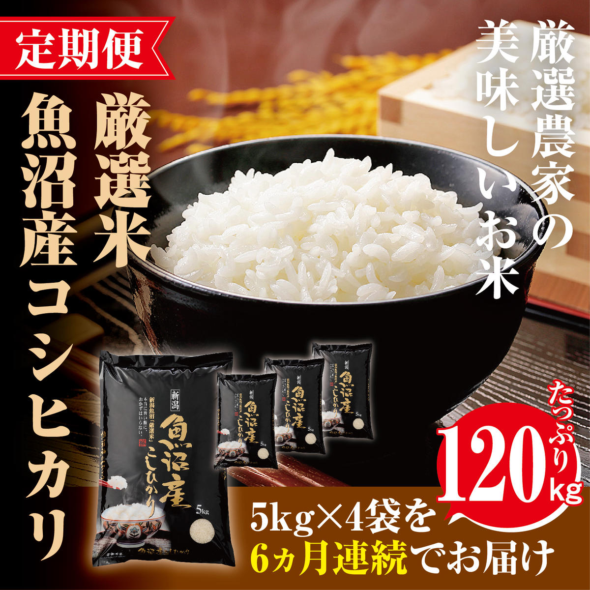 定期便 [魚沼「厳選」 コシヒカリ ] 旨い飯におかずはいらない 20kg 全6回 ( 米 6ヶ月 5kg×4袋 魚沼産 コシヒカリ 魚沼産コシヒカリ 精米 白米 お米 こめ コメ こしひかり 魚沼 半年 6回 お楽しみ ) [定期便・ 魚沼市 ]