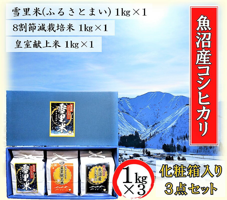 【令和5年産】サンライス魚沼のお米 化粧箱入り 1kg詰め合わせセット 精米（1kg×3）　【お米・コシヒカリ・新潟県産】