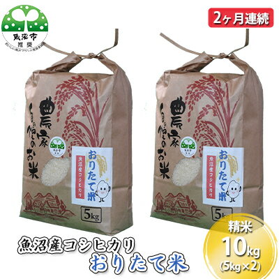 【定期便】魚沼産コシヒカリ おりたて米 精米10kg（5kg×2） 2ヶ月連続　【定期便・お米・コシヒカリ・魚沼産・2ヶ月・2回・米】