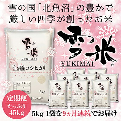 『定期便』魚沼産コシヒカリ精米『雪米YUKIMAI(登録商標)』5kg雪の国から～　全9回　【定期便・ お米 白米 ブランド米 銘柄米 ご飯 おにぎり お弁当 和食 主食 国産 炭水化物 産地直送 】