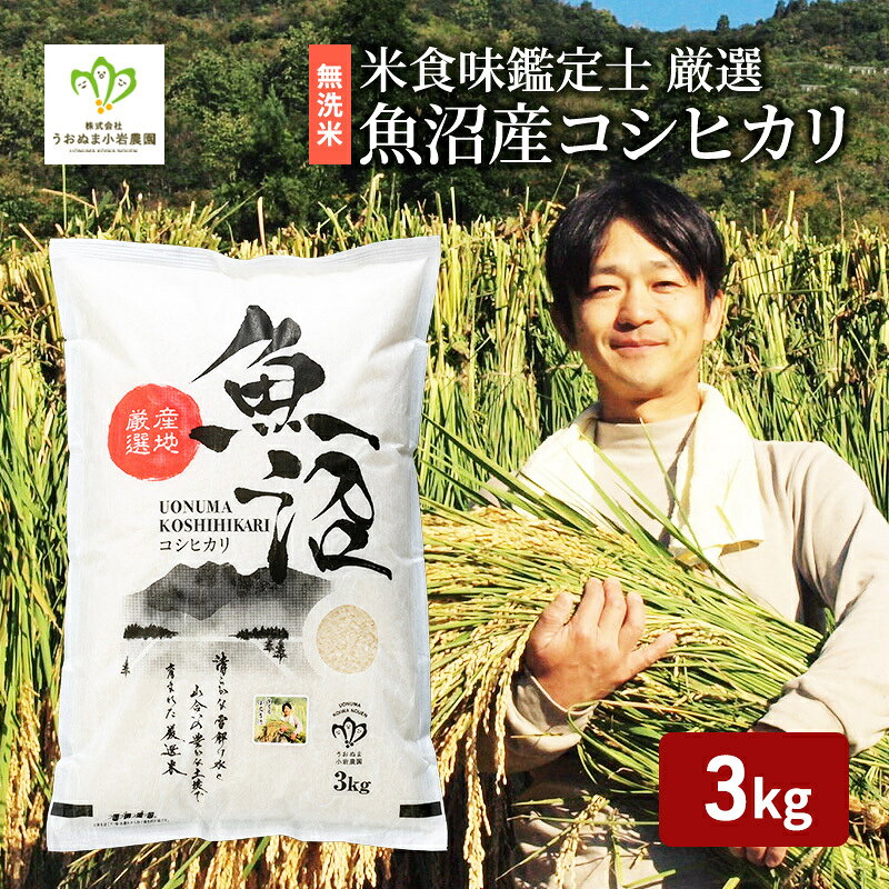令和8年産 先行予約 無洗米 米食味鑑定士 厳選 魚沼産 コシヒカリ 3kg ( 米 こしひかり お米 新潟 魚沼 魚沼産コシヒカリ 魚沼産こしひかり こめ 米3kg ) 新潟県 お届け:10月上旬より順次発送