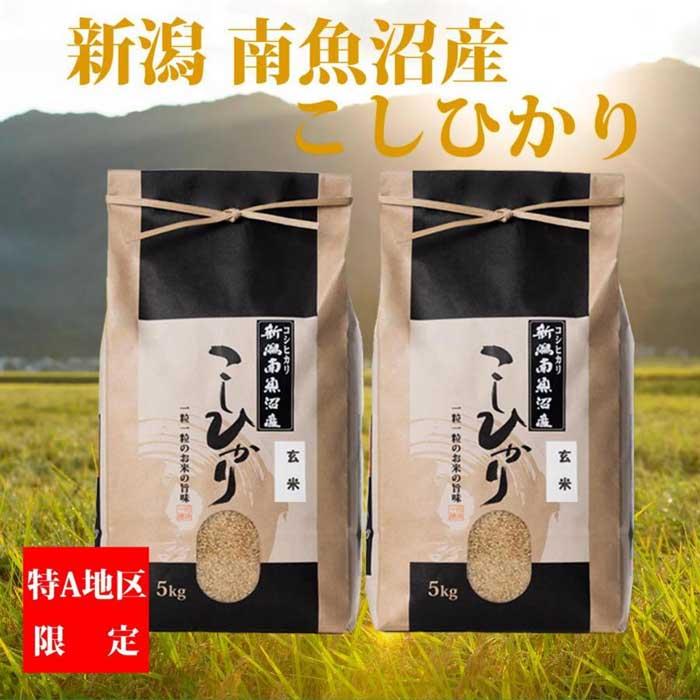 ・ふるさと納税よくある質問はこちら ・寄付申込みのキャンセル、返礼品の変更・返品はできません。あらかじめご了承ください。 ・ご要望を備考に記載頂いてもこちらでは対応いたしかねますので、何卒ご了承くださいませ。 ・寄付回数の制限は設けておりません。寄付をいただく度にお届けいたします。 商品概要 美味しいお米として有名なブランド「魚沼産コシヒカリ」。 その中でも特に美味しいお米が取れると言われる「旧南魚沼郡」に産地を絞った南魚沼産こしひかりです。 お米の旨さは田んぼで決まるといわれ、「土」と「水」と「気象条件」がお米作りの基本です。その全ての条件が絶妙にそろった地域が「旧南魚沼郡」です。そんな地域の特性とお米を作る農家さんのお米作りに対する努力と愛情が本当に美味しいお米を作ります。 「南魚沼産こしひかり」を是非ご賞味ください。 ご注文をいただいてから1カ月以内に初回を発送し、以降は毎月、初回発送と同じ日を目安に発送します。またお客様のご要望があれば2カ月・3ヵ月に1回などの発送も可能です。全6回お届け。 ※毎年9月中旬から10月初旬より新米へ変更致します。 〇特A地区限定〇 南魚沼産コシヒカリは、一般社団法人日本穀物検定協会が行う米の食味ランキングで特Aを獲得しています。(※) ※お礼品そのものの評価ではありません。 【お問合せ】発送事業者（中島屋商事　TEL：025-782-1345） 関連キーワード：お米 こめ 食品 人気 おすすめ 送料無料 内容量・サイズ等 玄米5kg×2袋を全6回 【原材料名】玄米：南魚沼産コシヒカリ 賞味期限 180日 配送方法 常温 発送期日 ご注文をいただいてから1カ月以内に初回を発送し、以降は毎月、初回発送と同じ日を目安に発送します。またお客様のご要望があれば2カ月・3ヵ月に1回などの発送も可能です。全6回お届け。 アレルギー 特定原材料等28品目は使用していません ※ 表示内容に関しては各事業者の指定に基づき掲載しており、一切の内容を保証するものではございません。 ※ ご不明の点がございましたら事業者まで直接お問い合わせ下さい。 名称 玄米 産地名 新潟県南魚沼産 品種 コシヒカリ 産年 令和5年産 使用割合 単一原料米 精米時期 玄米なので記載不要 事業者情報 事業者名 中島屋商事 連絡先 025-782-1345 営業時間 09：00-17：00 定休日 土曜・日曜・祝祭日・年末年始「ふるさと納税」寄付金は、下記の事業を推進する資金として活用してまいります。 （1）南魚沼市の応援 （2）保健・医療・福祉 （3）教育・スポーツ・文化の振興 （4）産業振興・環境共生 （5）都市基盤・行財政改革 （6）国際大学の応援と交流の推進 （7）北里大学の応援と交流の推進