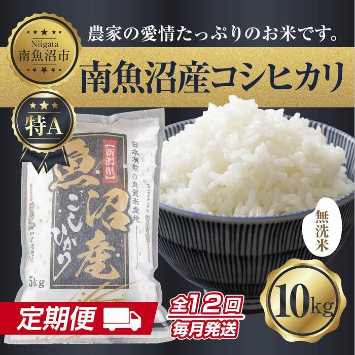 【ふるさと納税】【定期便】無洗米 新潟県 南魚沼産 コシヒカリ お米 10kg×計12回 精米済み 年間 毎月発送 こしひかり（お米の美味しい炊き方ガイド付き）