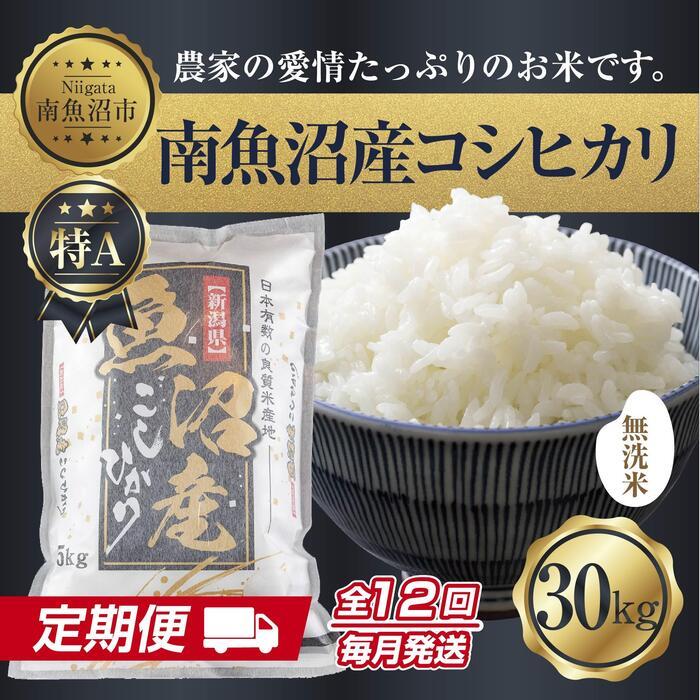 【ふるさと納税】【定期便】無洗米 新潟県 南魚沼産 コシヒカリ お米30kg×計12回 精米済み 年間 毎月発送 こしひかり（お米の美味しい炊き方ガイド付き）