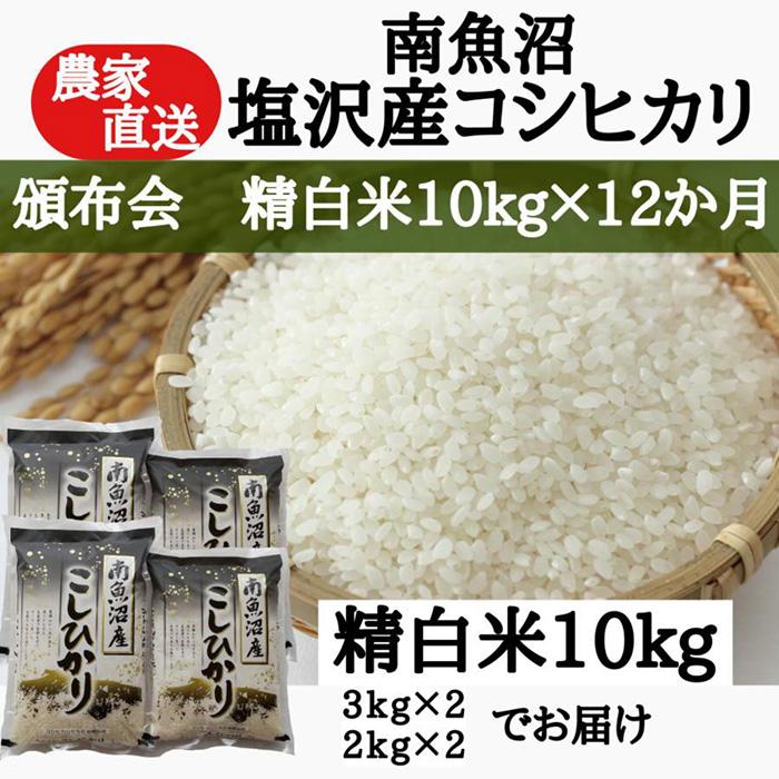 【ふるさと納税】【頒布会:令和7年産新米予約】農家直送! 南魚沼塩沢産コシヒカリ 精白米10kg×12ヶ月【2025年9月中旬より順次発送予定】 | お米 こめ 白米 コシヒカリ 食品 人気 おすすめ 送料無料 魚沼 南魚沼 南魚沼市 新潟県産