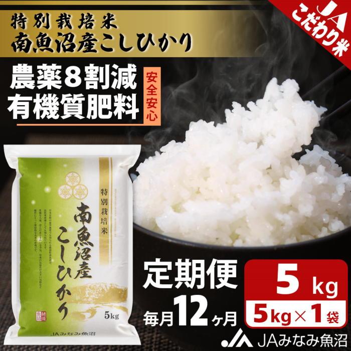 【ふるさと納税】【JAみなみ魚沼定期便】特別栽培米南魚沼産こしひかり8割減（5kg×全12回）精米 農薬8割削減 有機肥料 精米HACCP認定工場 特A獲得日本一産地 高品質精米 もっちり甘い 南魚沼産コシヒカリ | お米 こめ 白米 食品 人気 おすすめ 南魚沼 南魚沼市 新潟県 精米