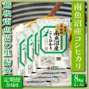 ・ふるさと納税よくある質問はこちら ・寄付申込みのキャンセル、返礼品の変更・返品はできません。あらかじめご了承ください。 ・ご要望を備考に記載頂いてもこちらでは対応いたしかねますので、何卒ご了承くださいませ。 ・寄付回数の制限は設けておりません。寄付をいただく度にお届けいたします。 商品概要 国内屈指の豪雪地域である南魚沼地域、その豪雪を源とした豊富で清涼な水と コシヒカリ栽培に好適な盆地特有の昼夜の寒暖差のある気候と土壌との三条件が 相まって生育された【南魚沼産コシヒカリ】 地域の契約篤農家の手塩にかけたお米作りでその特徴である香り・つや・粘りは 一段とひきだされ、まさに逸品です。 発送直前に精米した新鮮なお米をご希望回数毎月お届けいたします。 （毎年10月新米に切替予定） 【お問合せ】発送事業者（越後南魚沼の里　結愛　TEL：090-3647-8162） 関連キーワード：お米 こめ 白米 食品 人気 おすすめ 送料無料 内容量・サイズ等 8Kg(2kg×4袋)・雲竜和紙米袋、ダンボール箱入・6ヶ月連続お届け 賞味期限 精米時期より1ヶ月：精米時期は別途商品に記載 配送方法 常温 発送期日 毎月第1・2日曜日までに受注確認ができたご注文は同月第3週または第4週に発送、 以降月末までに受注確認ができたご注文は翌月第3週または第4週発送いたします。 アレルギー 特定原材料等28品目は使用していません ※ 表示内容に関しては各事業者の指定に基づき掲載しており、一切の内容を保証するものではございません。 ※ ご不明の点がございましたら事業者まで直接お問い合わせ下さい。 名称 うるち精米 産地名 新潟 品種 コシヒカリ 産年 令和5年 使用割合 単一原料米 表示根拠確認方法 農産物検査証明による 精米時期 別途商品ラベルに記載 事業者情報 事業者名 越後南魚沼の里　結愛 連絡先 090-3647-8162 営業時間 9:00-18:00 定休日 土日祝祭日及び年末年始「ふるさと納税」寄付金は、下記の事業を推進する資金として活用してまいります。 （1）南魚沼市の応援 （2）保健・医療・福祉 （3）教育・スポーツ・文化の振興 （4）産業振興・環境共生 （5）都市基盤・行財政改革 （6）国際大学の応援と交流の推進 （7）北里大学の応援と交流の推進