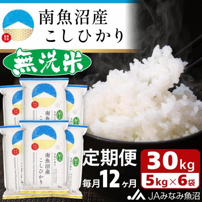 【ふるさと納税】【JAみなみ魚沼定期便】南魚沼産こしひかり無洗米（30kg×全12回）