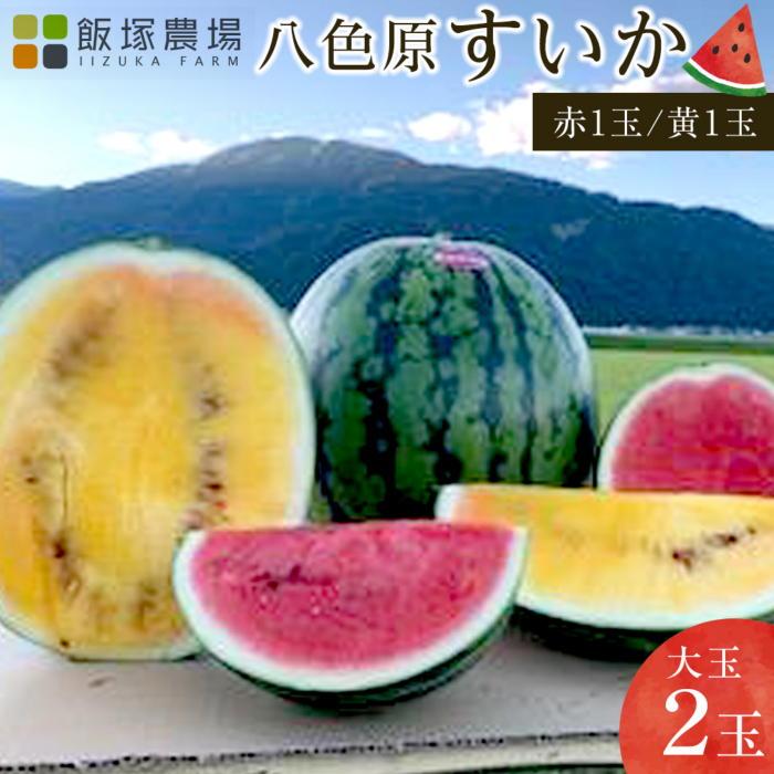 【ふるさと納税】【夏季限定】飯塚農場産の八色原すいか　大玉2玉（赤1玉・黄1玉）セット | フルーツ ..