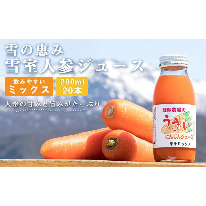 【ふるさと納税】にんじんジュース 雪室 ミックス 4L ( 20本 × 200ml ) | 飲料 ジュース 果実飲料 ドリンク 食品 人気 おすすめ 送料無料のサムネイル
