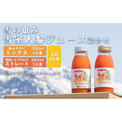 にんじんジュース セット 雪室 20本 × 200ml ( 雪室人参ジュース ミックス ストレート 2種 ) | 飲料 ジュース 果実飲料 ドリンク 食品 人気 おすすめ 送料無料