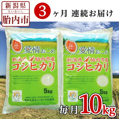 令和5年 米 定期便 3回 10kg 5kg×2袋 新潟 コシヒカリ 新潟こしひかり 白米 16-K103【3ヶ月連続お届け】新潟県胎内市産コシヒカリ10kg（5kg×2袋）