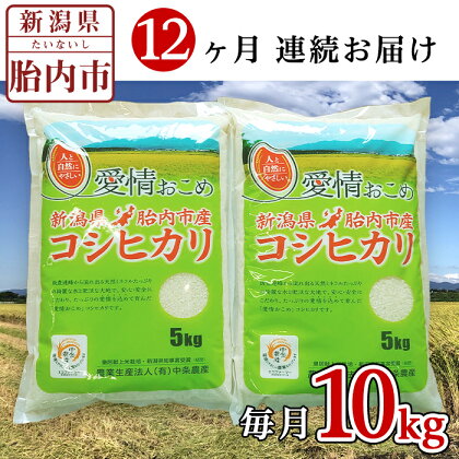 令和5年 米 定期便 12回 10kg 5kg×2袋 新潟 コシヒカリ 新潟こしひかり 白米 16-K10Z【12ヶ月連続お届け】新潟県胎内市産コシヒカリ10kg（5kg×2袋）